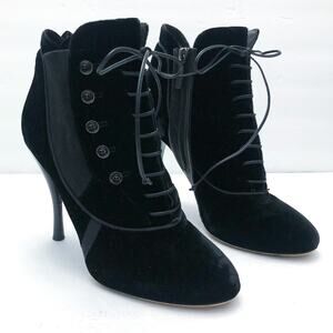 Tabitha Simmons Black Velvet Lace Up Booties